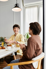Loving moments shared between a modern gay couple in a stylish apartment