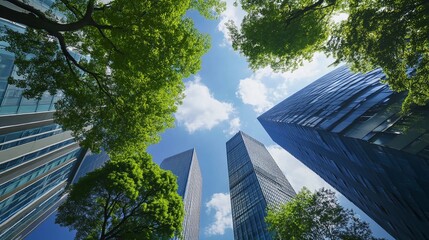 High-rise Buildings Among Green Trees: Urban Development, Green Spaces, and City Planning Concept