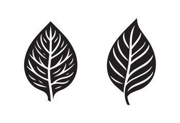 Fototapeta premium Leaf or leaves black silhouette logo icon isolated on white background, clip art set