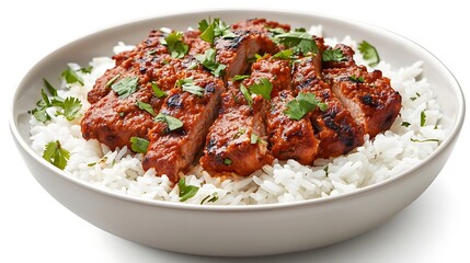 Fototapeta premium Pork teriyaki with rice isolated on white background.