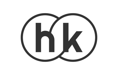 HK business company emblem with outline rounds and letters h k. Logo template of two merged circles for brand identity, logotype. Vector Infinity symbol