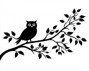 Silhouetted Owl on Branch.