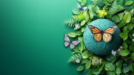 Celebrate Earth Day with butterflies and green foliage promoting wildlife conservation and environmental awareness in a serene setting