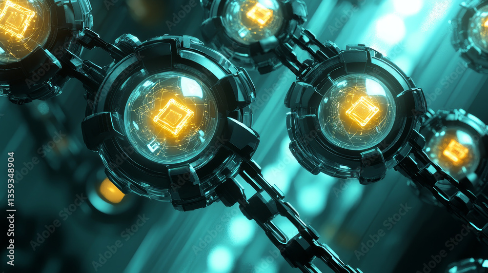 Poster concept of a network based on blockchain technology. abstract futuristic illustration of a global co