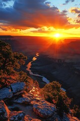 Obraz premium A dramatic canyon landscape bathed in beautiful sunset sunlight