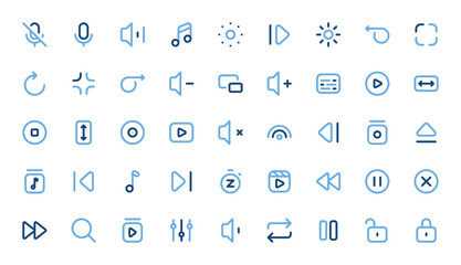 Media Control Icon Set - Playback, Volume, and Navigation Symbols