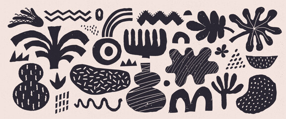 Abstract naive elements, doodles and organic shapes in imprint style