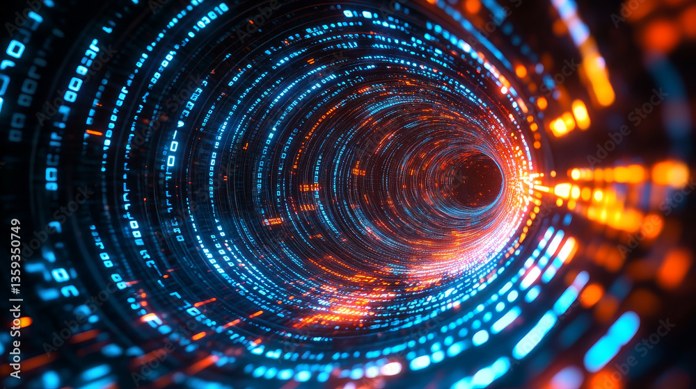 Poster big data concept. electrical impulse. futuristic wave and binary code. neon light. streaming technol