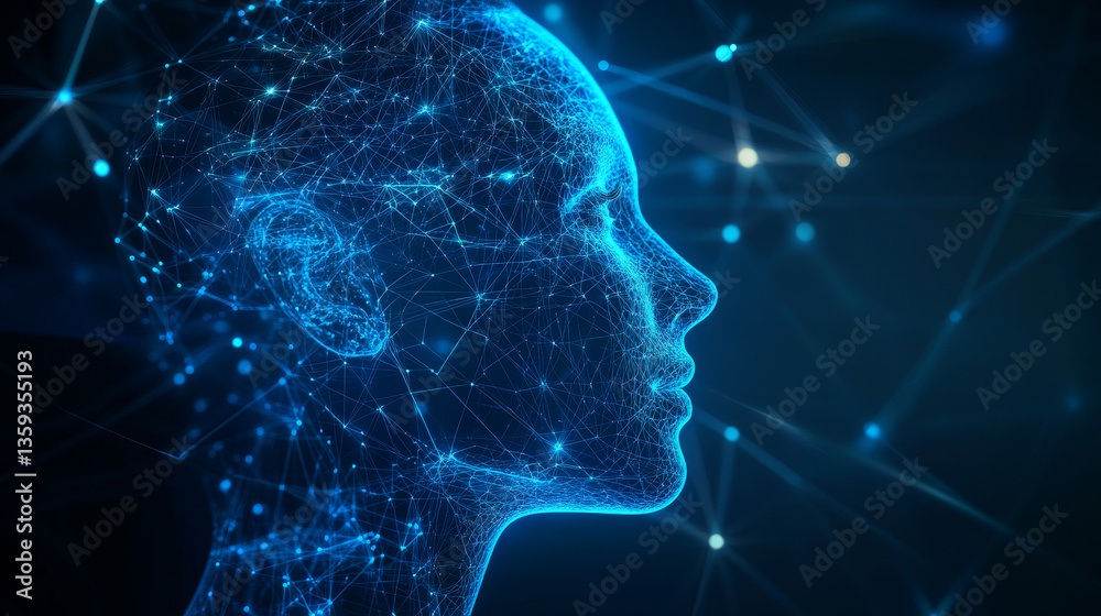 Poster block chain network and programming concept. global artificial intelligence. hologram of the neural 