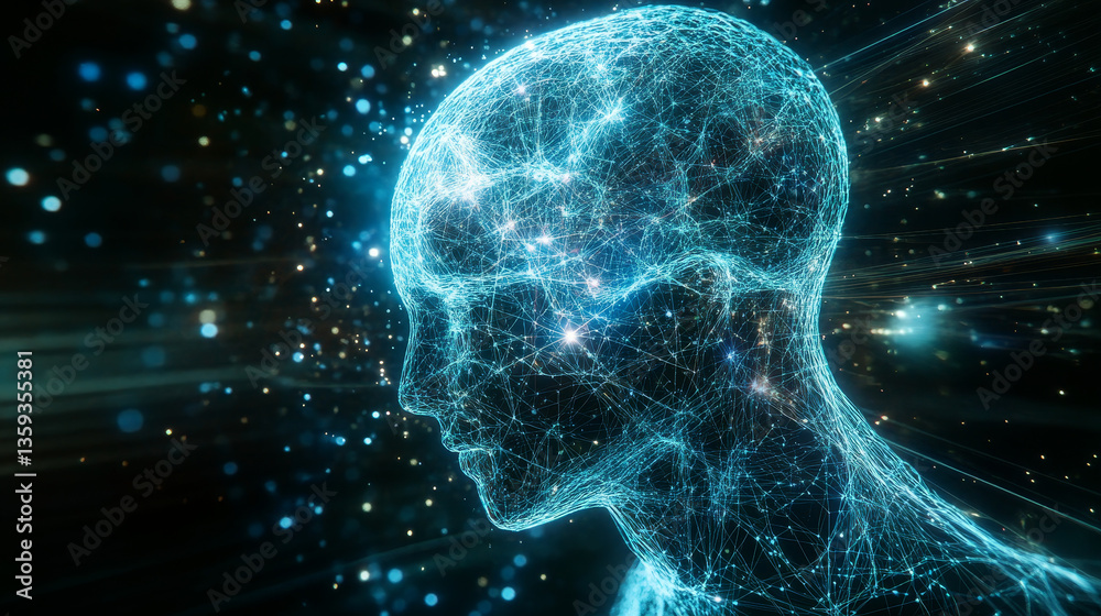 Poster block chain network and programming concept. global artificial intelligence. hologram of the neural 