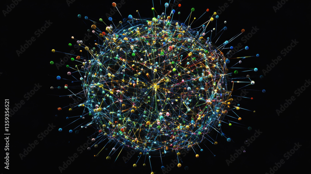 Poster global information network is based on blockchain technology. visual concept of data processing and 
