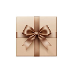 Beige Gift Box with Brown Bow Festive Present Surprise Celebration Package,