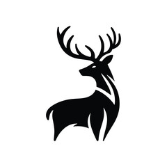 Fototapeta premium Deer black silhouette logo icon isolated on white background, animal clip art