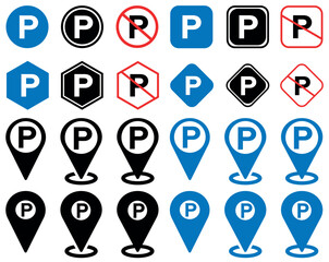 Car parking icons set. Parking and traffic signs isolated on white background. Parking sign set. set of map pointers