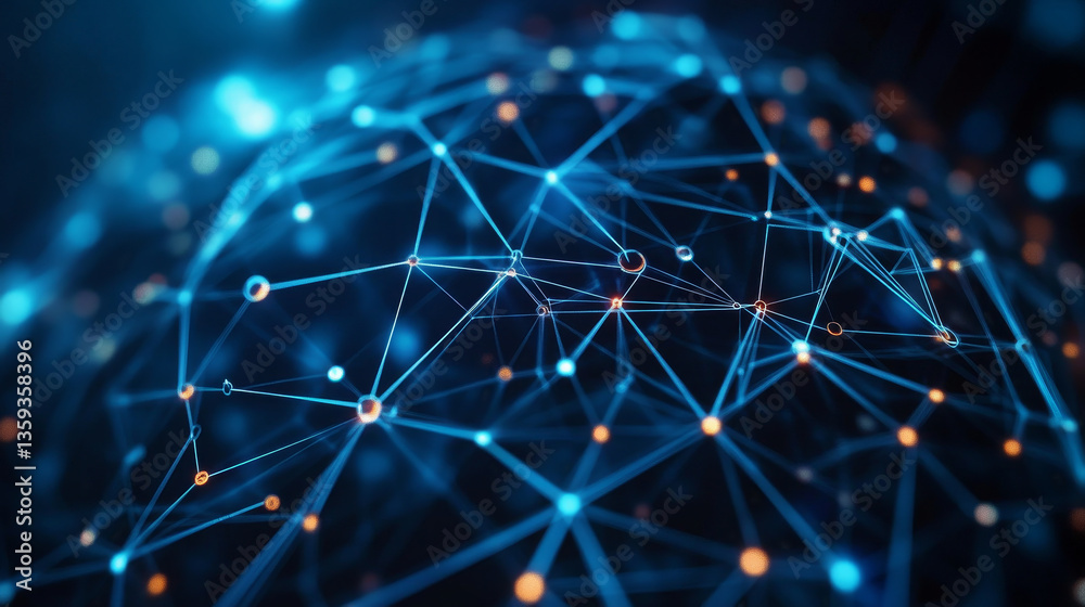 Poster big data stream. global decentralized network. future technology 3d illustration. visualization bloc