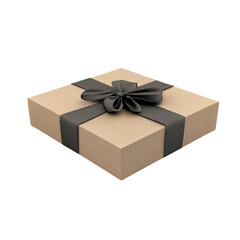 Beige Gift Box with Dark Gray Ribbon Bow Surprise Present Celebration
