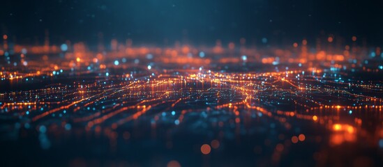 A digital world map made of glowing data points and code lines, symbolizing global connectivity and technology's impact on the digital landscape