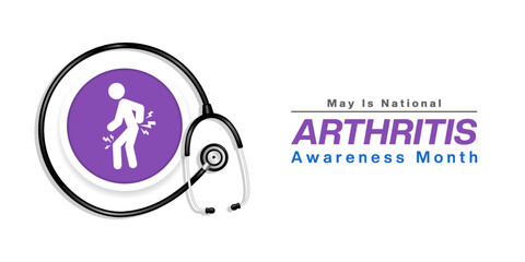 May Is National Arthritis Awareness Month. People and stethoscope. Great for posters, banners, social media and more. White background. 