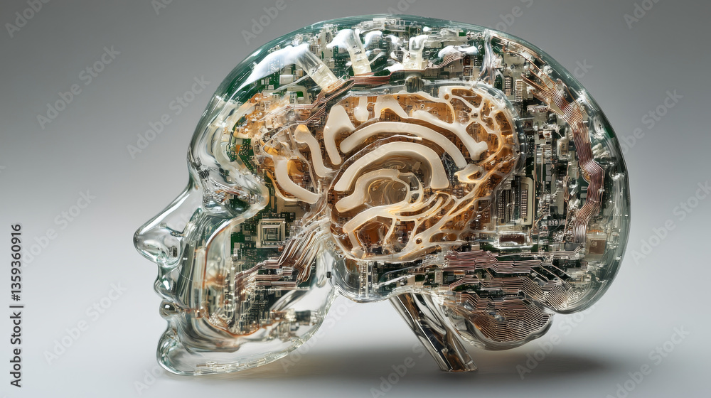 Poster artificial intelligence. high speed data stream. big data concept. computer mind and quantum archite