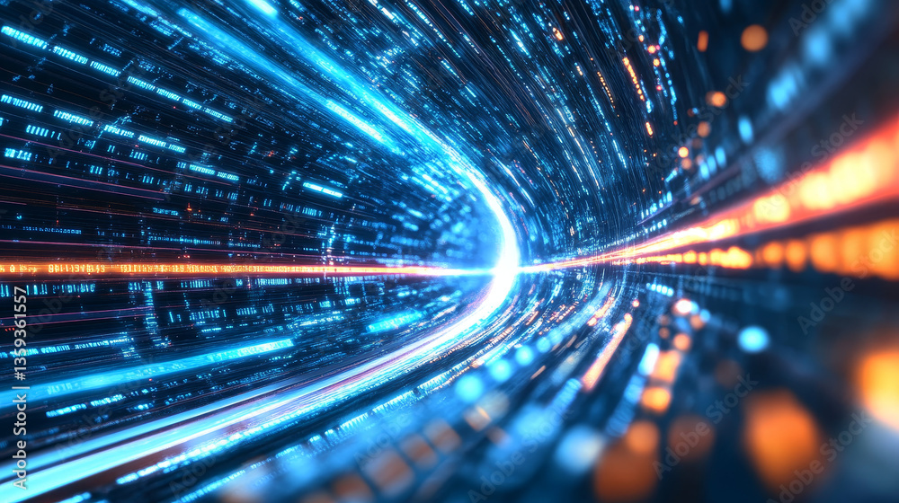 Poster high-speed data flow, information processing. big data analytics. inside the internet cable. digital