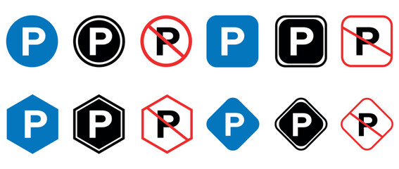Car parking icon set. Car parking icons set. Parking and traffic signs isolated on white background