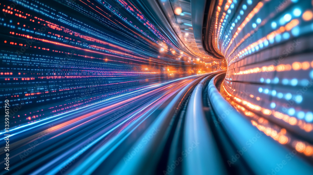 Poster high-speed data flow, information processing. big data analytics. inside the internet cable. digital
