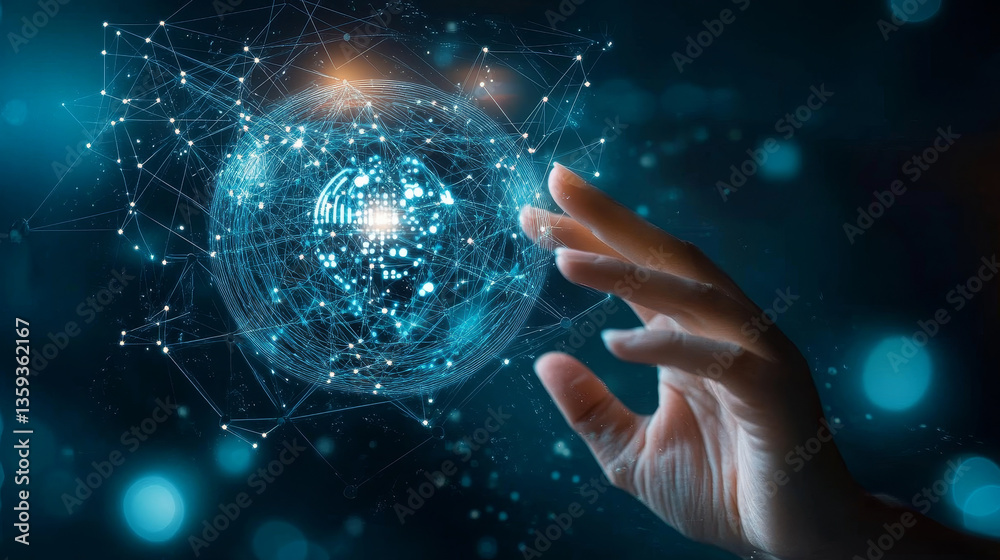 Poster high-speed data transfer. big data visualization, internet technology 3d illustration. neural networ