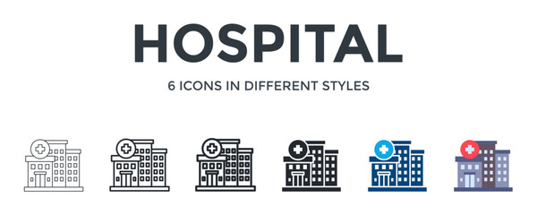 Hospital  Icon In Different Style Vector Illustration. Designed In Thin Line, Regular Line, Bold Line, Glyph, Color Fill, And Flat Style Can Be Used For Web