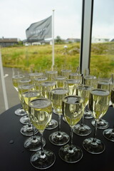 An event venue nicely decorated with golden details for a 50th birthday party