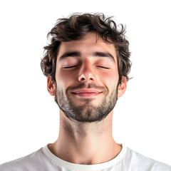 A Man with a Satisfied Expression Mouth Closed and Eyes Closed Isolated on Transparent Background