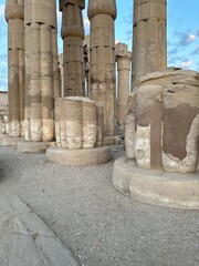 Closed papyrus-bud columns at Luxor Temple during sunset, Egypt