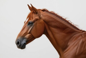 Obraz premium Elegant Chestnut Horse Profile Portrait with White Background Detail