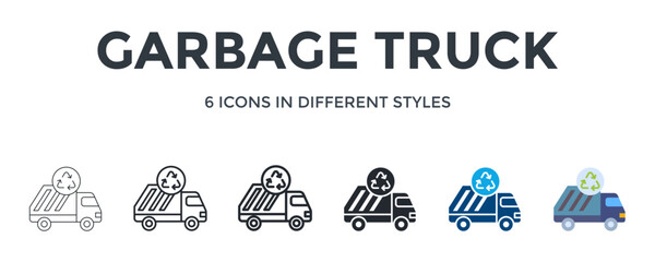 Garbage Truck  Icon In Different Style Vector Illustration. Designed In Thin Line, Regular Line, Bold Line, Glyph, Color Fill, And Flat Style Can Be Used For Web