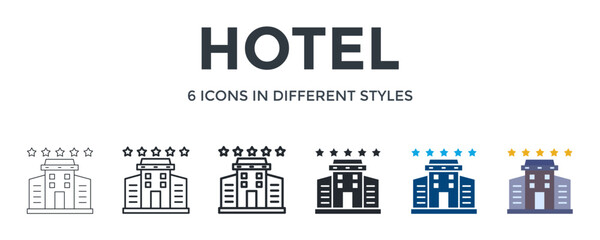 Hotel  Icon In Different Style Vector Illustration. Designed In Thin Line, Regular Line, Bold Line, Glyph, Color Fill, And Flat Style Can Be Used For Web