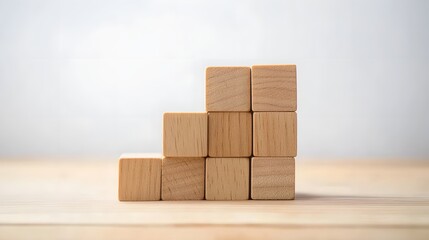 Wooden blocks arranged as steps symbolizing business growth and success
