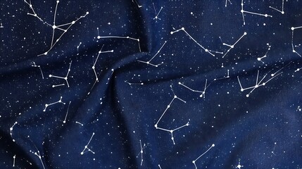A blue fabric with stars and constellations on it