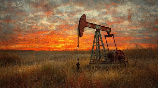Oil pump in golden sunset