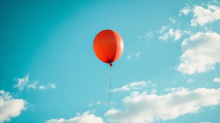 Fototapeta premium Floating Red Balloon in a Cloud-Filled Sky
