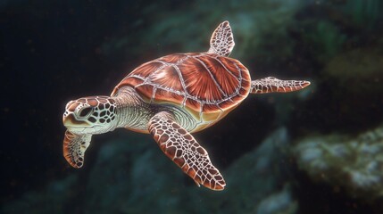 Majestic Sea Turtle in Underwater Realm