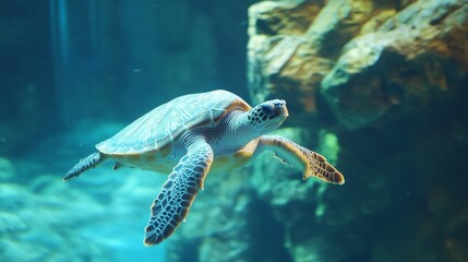 Obraz premium Majestic Sea Turtle in Aquarium