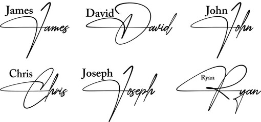 Professional Signature for Boys with different names,  vector illustration