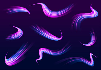 Speed on the expressway creates an effect of blue light in the background, with neon purple lines forming an abstract futuristic police scene. A bright design in vector illustration showcases png