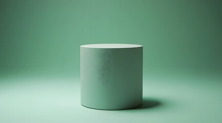 Minimalist geometric cylinder, pale mint green, soft lighting, smooth texture, monochromatic, studio photography, gradient background, product showcase, simple composition, 3D rendering, clean aesthet