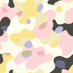 Pastel cow print seamless pattern with soft yellow, pink, and black tones