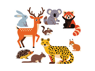 Obraz premium Cartoon Forest Animals Deer, Rabbit, Koala, Red Panda, Fox, Squirrel, Hedgehog, Leopard