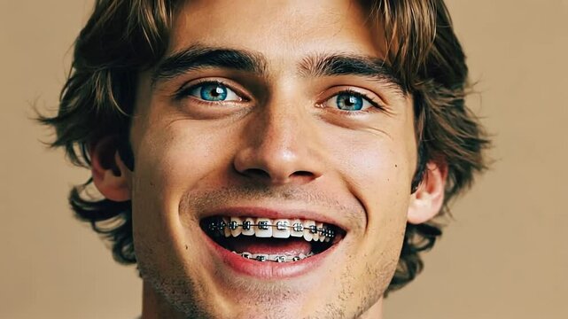Young man with braces.