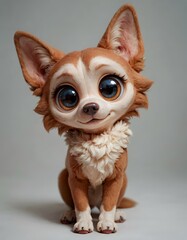 An anthropomorphic dog with exaggerated features and large expressive eyes, set against a plain background.