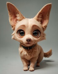 A fluffy dog with large ears and expressive eyes, posing against a plain background.