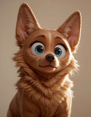 A stylized image of a dog with exaggerated, large eyes, set against a plain background