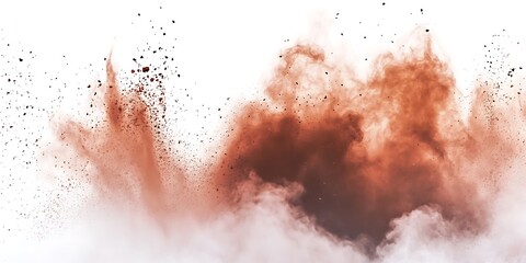 abstract powder splatted background. Brown powder explosion on white background.